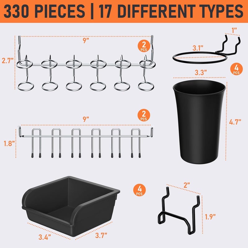 INCLY 280PCS Upgraded Pegboard Accessories Organizer Kit, Peg Board Hooks Assortment with Bins & Cups for Organizing Tools, Fit 1/8 or 1/4 inch Pegboard for Garage Workshop Wall Hanging Tools - Image 3